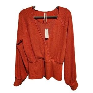 NWT Anthropologie Surplice Balloon Sleeve Wrap Top Orange Size Large